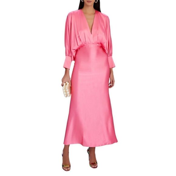 Geraldine‎ Lala Silk Maxi Dress V-Neck Kaftan Sleeve Size XS - Picture 1 of 12